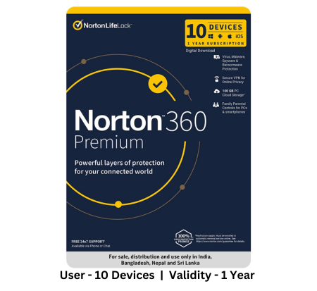 Norton 360 Premium 10 Devices 1 Year Antivirus